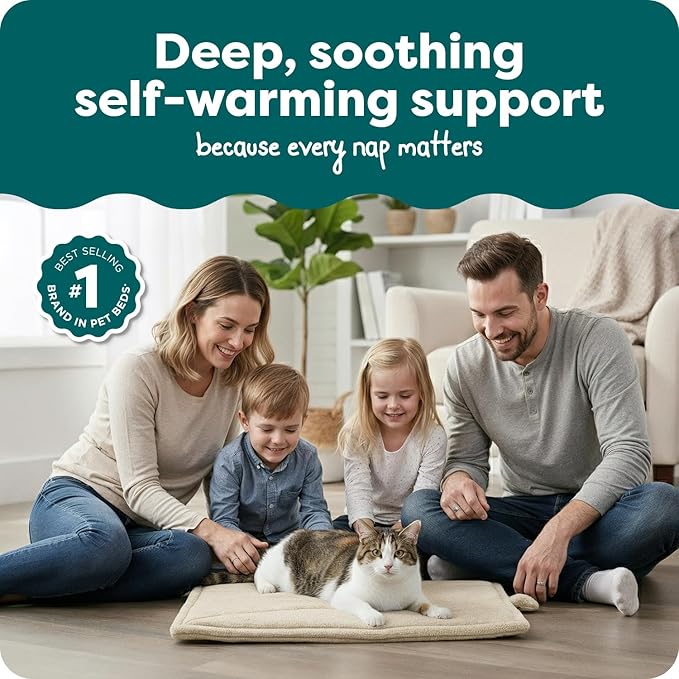 FurHaven ThermaNAP Self Warming Cat Mat, Dog Bed for Crates with Self-Warming Technology for Cozy Rest, Fully Machine Washable, Small, Plush Faux Fur, Cream