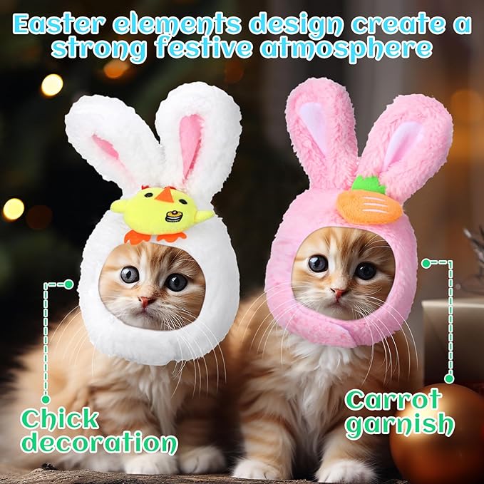 Weewooday 5 Pieces Cat Costume Bunny Hat Outfit with Ears Funny Cat Hat and Small Dogs Kitten Puppy Party Easter Costume Accessory Headwear(Chic Style)