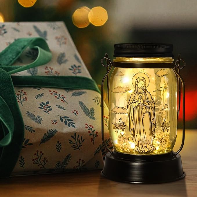 kyoryuger Virgin Mary Religious Gifts for Women/Men Virgin Mary Praying Solar Lantern Mom Birthday, Mothers Day, Religious Solar Garden Decoration Outside for Yard, Patio,Backyard,Porch, Torches