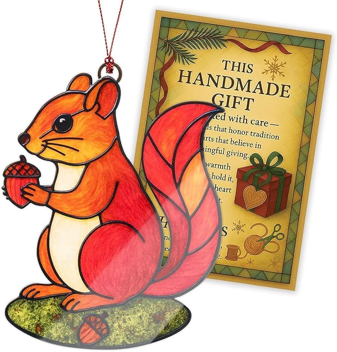 Squirrel Ornament, Squirrel Ornaments for Christmas Tree, Christmas Ornaments 2025, Woodland Creature Holiday Decor, Animal Ornament for Tree, Suncatcher Hanging Decoration, Unique Gifts for Women