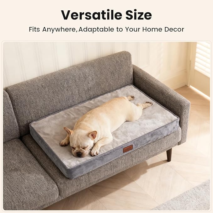 OhGeni Orthopedic Waterproof Dog Bed for Medium Dogs, Machine-Washable Removable Cover in Easy-Clean Fabric, High Density Foam & Easy-Carry Handle, Suitable for Crate, 30 inch (Gray)