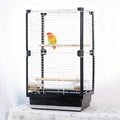 25 inch Bird Cage, Portable Travel Parrot Cage, Double-Layer Parakeet Cage, for Temporary Pet Accommodation, Trip to Vet, Short Trip, Camping, Black & White