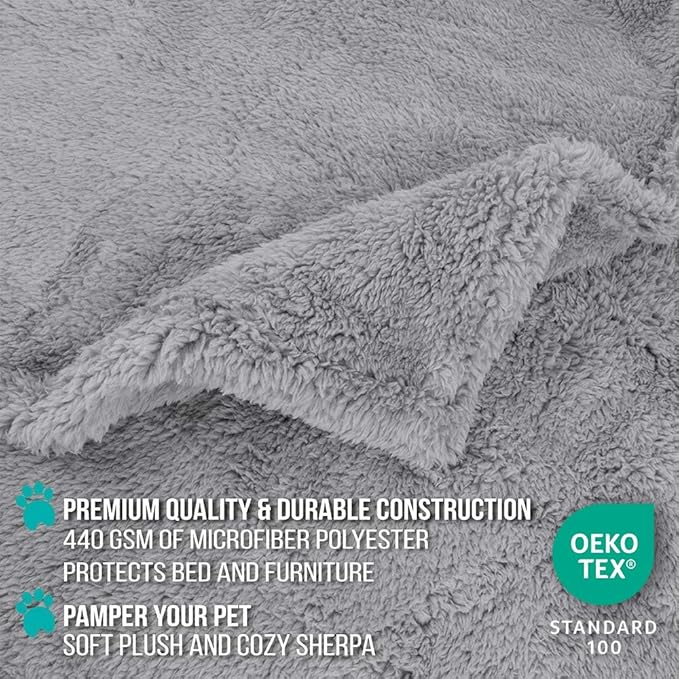 PetAmi Fluffy Waterproof Dog Blanket for Small Medium Dogs, Soft Warm Pet Sherpa Throw Pee Proof Couch Cover, Reversible Cat Puppy Bed Blanket Sofa Protector, Plush Washable Pad (Light Grey, 29x40)