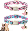 Unique Style Paws Pink Kitten Collars,Cute Valentine Cats Collar with Bell,Kitten Collar Breakaway Buckle with Heart Pattern,Adjustable Valentine Cat Collars,Ideal Gift for Boy Girl Cats
