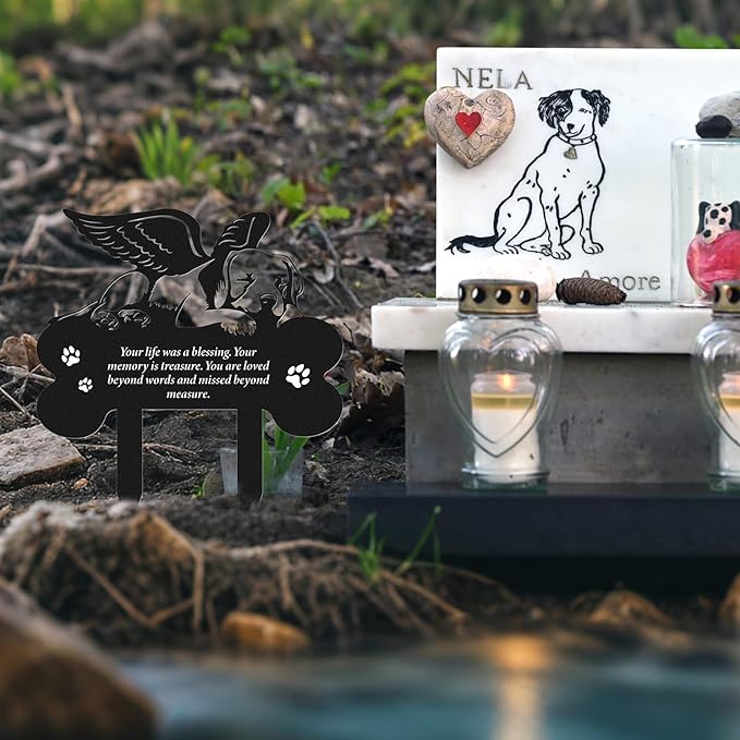 Metal Pet Grave Markers Dog, Dog Memorial Grave Markers Outdoor, Garden Plaque Decorations for Cemetery Pets (8 X 12 Inches)