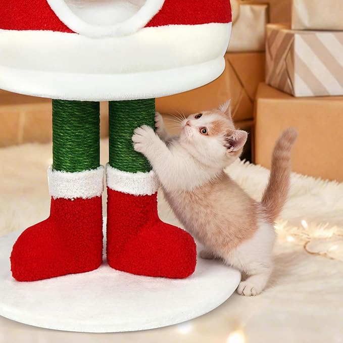 Cat Bed Scratching Post, Comes with A Cat Collar, 30 inch Tall Natural Sisal Rope Cat Tower Toys, Cat Tree Activity Center, Indoor Decor Cat Bed for Kitty and Adult Cats