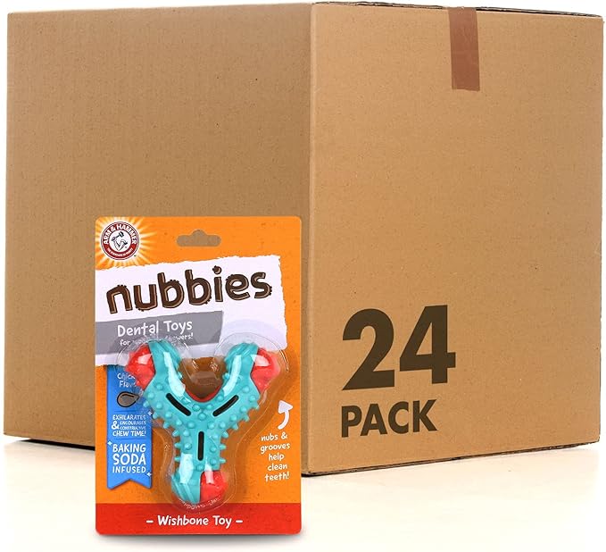ARM & HAMMER for Pets Nubbies Wishbone Dog Dental Toy| Best Dog Chew Toy for Moderate Chewers | Dog Dental Toy Helps Reduce Plaque & Tartar | Chicken Flavor Baking Soda (Pack of 24)