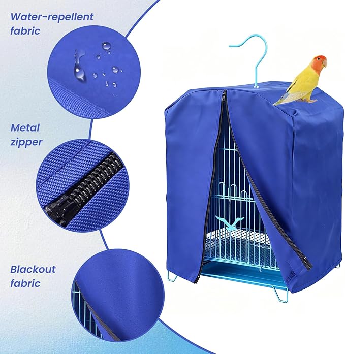 Bird Cage Cover for Night, Bird Cage Cover Shield, Black-Out Birdcage Cover, Good Night Windproof Light-Proof Cage Accessories for Parakeets Lovebirds Parrot (Only Covers, Blue)