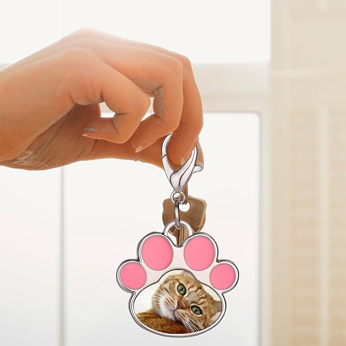 Custom Pet Photo Keychain Personalized Photo Pawprint Dog Tag Keychain Engraved Keyring Animal Pet Lover