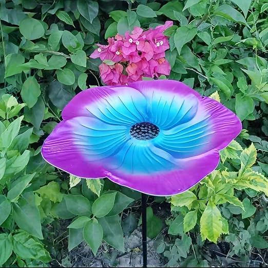 Bee Watering Station, Butterfly Cups for Garden Metal Bee Water Feeder with Flower Design, Colorful Bird Bath Bowl for Outdoor Garden Yard Decor, Decorative Glass Flower Design (Yellow+Purple)