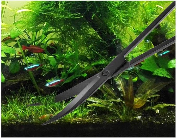 A2Z-Aquascaping Maintenance Tools Accessories,Anti-Rust Stainless Steel Tweezers Scissors Spatula for Aquarium Tank Clean, Fish Tank, Bonsai, Algae Scrapers (12" Scissors - Curved - Black)
