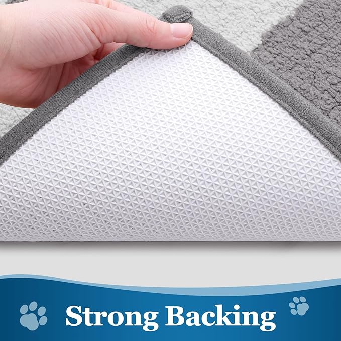 Buganda Dog Door Mat for Muddy Paws, Absorbent Dirt Trapper Washable Indoor Doormats, Non Slip Low-Profile Mud Mat for Dogs, Front Entrance Doormat for Inside Floor (47x24 Inches, Light Grey)