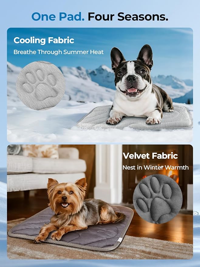 Dog Cooling Mat, Reversible Cool & Warm Pet Orthopedic Pad, Thick Mat for Summer & Winter, Machine Washable, Portable for Crate, Kennel, Bed, Floor, Sofa, Car (Cool Grey, Large：48" x 29")