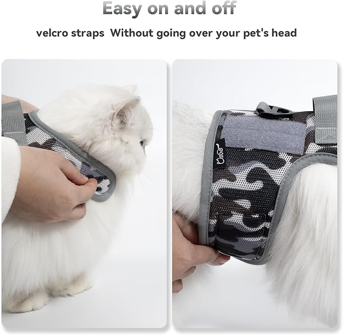Tactical Kitty Harness and Leash for Walking Escape Proof Breathable Mesh Fabric, City Camo, X-Small, Adjustable Cat Walking Jackets, Padded Stylish Cat Vest