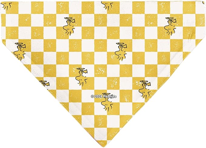 Peanuts Pet Bandana Peanuts Woodstock Pose Checker Yellow White Slip On Collar Bandana Only