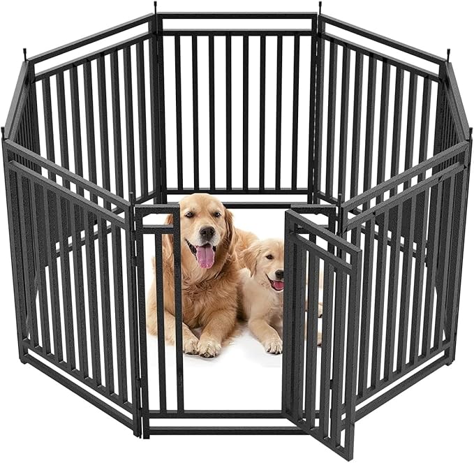 Dog Playpen Dog Fence Outdoor for Yard 47" H with 8 Panels Sturdy Portable Puppy Playpen for Indoor Outdoor RV Camping Use - Black Silver