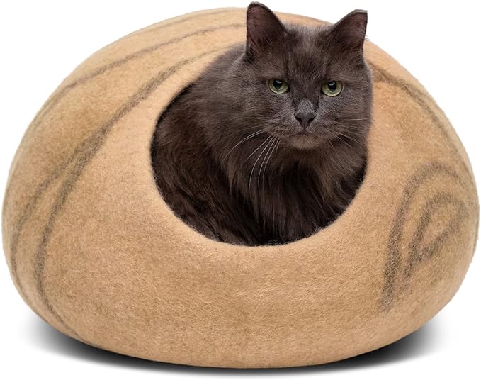 MEOWFIA Cat Cave – Premium Felt Cat Bed for Indoor Cats, Handmade Merino Wool (Beige, Medium)