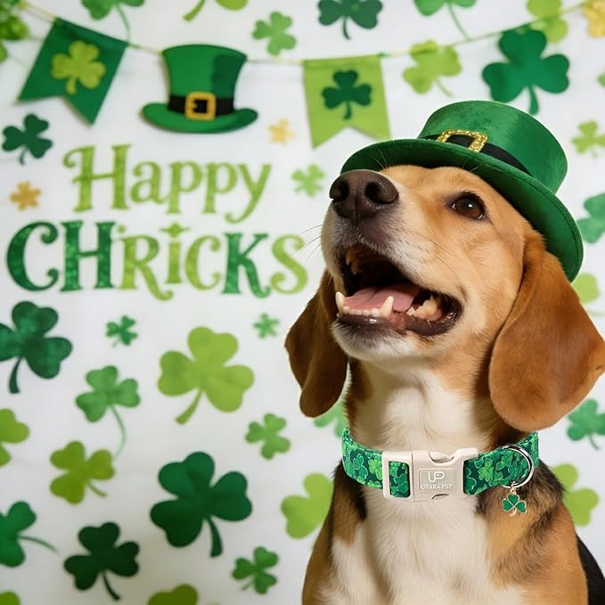 St. Patrick's Day Dog Collar, UP URARA PUP Shamrock Adjustable Pet Collar with Quick Release, St. Patrick's Day Dog Accessories for Small Medium Large Dogs