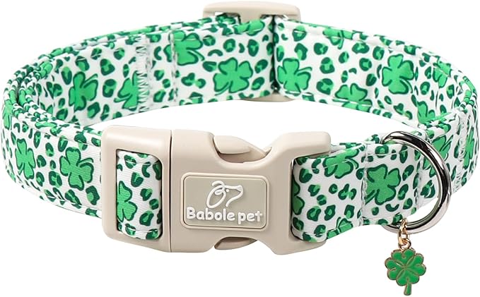 St Patricks Day Dog Collar for Small Dogs - Leopard Lucky Clover Dog Collars, Lightweight Adjustable Irish Green Festival Shamrock Dogs Collars with Quick Release Buckle S
