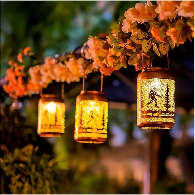 Bigfoot Solar Lanterns Outdoor Hanging Waterproof Solar Lights Big Foot Sasquatch Gifts for Men Women Metal Decorative LED Lanterns for Outside, Patio, Landscape, Yard Decor, Garden Decorations