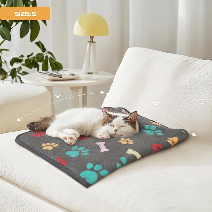 Luciphia 1 Pack 3 Blankets Fluffy Premium Fleece Pet Blanket Flannel Paw Printed Throw for Dog Cat(Small 23x16'', Grey/Brown/Blue)