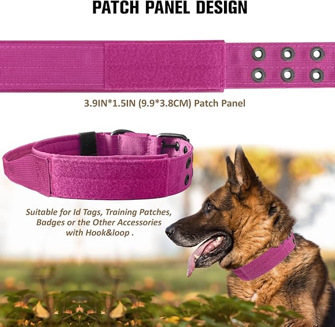 Tactical Dog Collar with Handle, Military Adjustable Heavy Duty Metal Buckle Dog Collars Soft Nylon Training Collar for Medium Large Dogs (Pink, Large)