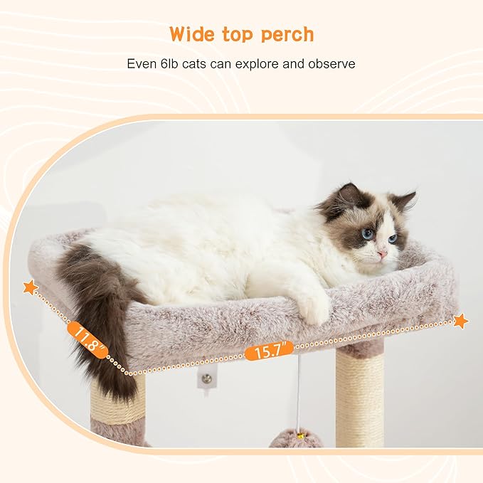 Heybly Cat Tree, Kitten Tower with Large Soft Cat Basket, Cat Condo with Spacious Cat Bed Cave with Hidden Space, Sisal-Covered Scratching Posts,Dangling Ball for Indoor Cats, Muchroom HCT008SMU