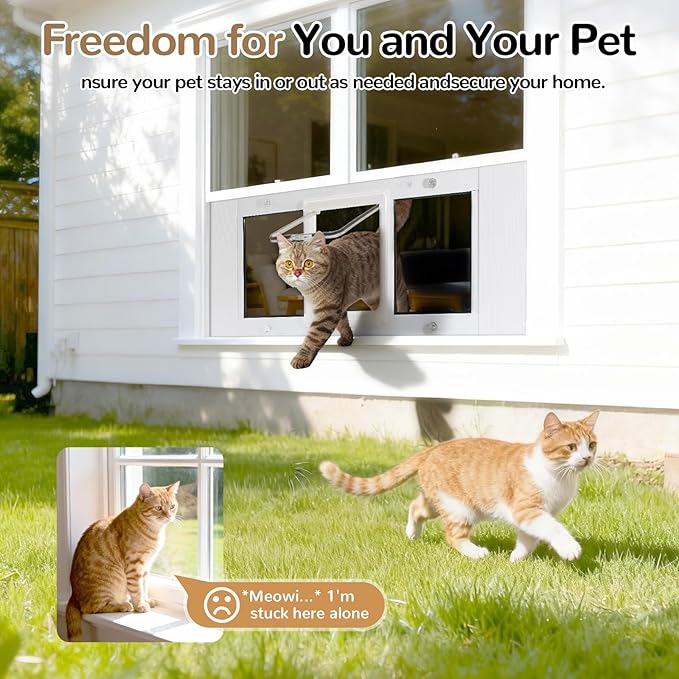 Cat Door for Window, Fits 31"-36" Width Windows, Quick-Fit Pet Door Window Insert, 4 Locking Mechanisms, Magnetic Closure Window Cat Doors Safety & Weatherproof