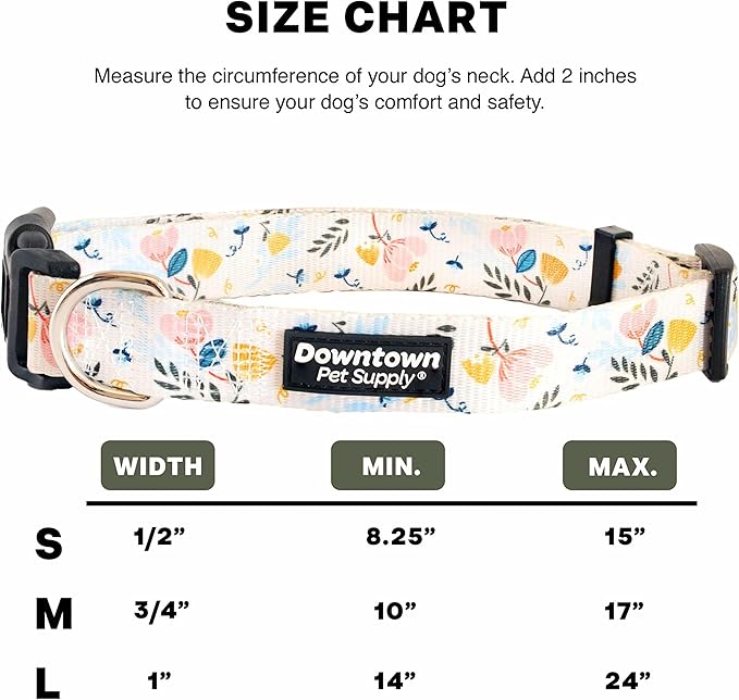 Downtown Pet Supply - Best & Fancy Dog Collar - Lightweight Adjustable with Quick Buckle & D-Ring - Hand Wash Safe - Floral - Medium