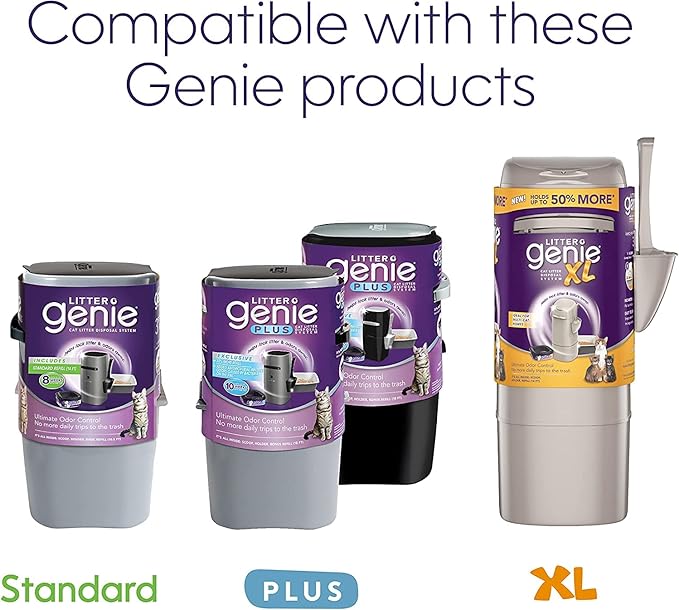 Litter Genie Ultimate Cat Litter Disposal System Refills, Lock Away Odors, Purple,12 Cartridges