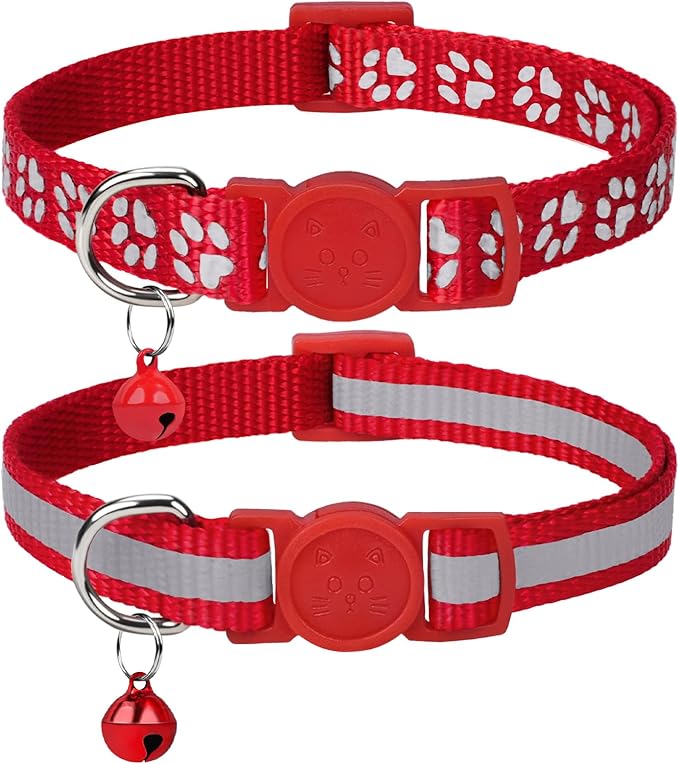 Taglory Kitten Collar Breakaway with Bell, 2 Pack Girl Boy Pet Kitten Collar Adjustable 6-8 Inch for 2-6 Months Cat, Red