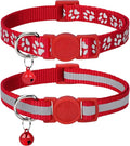 Taglory Reflective Cat Collar Breakaway with Bells, 2 Pack Girl Boy Pet Cat Collar Adjustable 7.5-12.5 Inch, Red