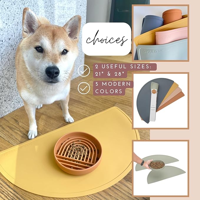 Should We Go - Waterproof Silicone Pet Food Mat - Non-Slip Spill-Proof Feeding Mat for Floors, Raised Edge Design Easy-to-Clean Rubber Pad for Dog & Cat Bowls, 28" Across x 14" Deep, Large-Terracotta