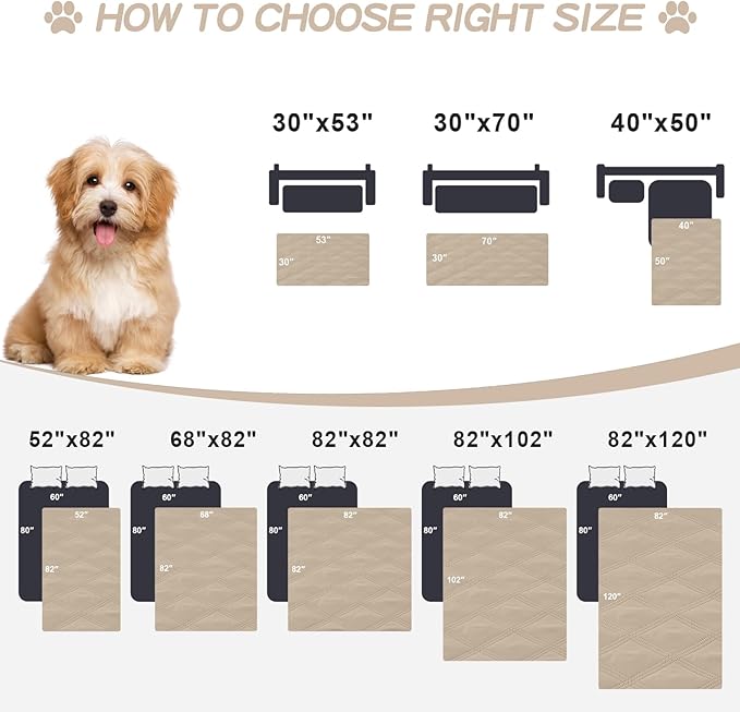 Smiry Waterproof Dog Bed Cover Blanket 82x82, Soft Reversible Pet Blanket, Washable Leakproof Cats Dogs Couch Cover for Sofa, Couch, Furniture, Taupe/Beige