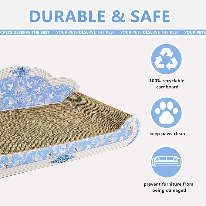 Luxury Cardboard Cat Scratcher Sofa Bed, Couch Shaped Cat Scratching Board, Cat Scratch Lounge with Catnip, Cat Scratcher for Indoor Cats(Floral)
