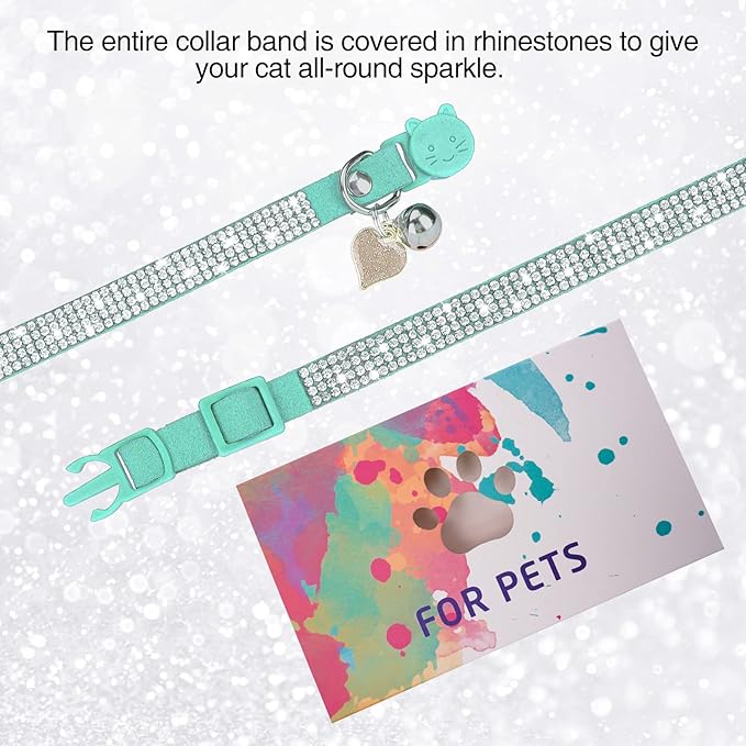 Rhinestone Cat Collar Breakaway with Bell, Diamond Cat Collar with Safety Buckle Quick Release for Girl Boy Small Kitten Pets Puppy,Cute Soft Female Male Cat Collars, Color Pink 7-9"