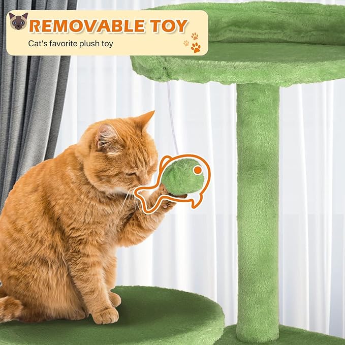 54” Cat Tree Tower for Indoor Cats - Multi-Level Playhouse with Sisal Scratching Posts, Condo, Perch & Hanging Toy - Tall Cat Furniture Activity Center (Green)