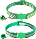 2 Pack Breakaway Cat Collars with Bells, Reflective Design and Claw Print Design, Safety Buckle, Adjustable 7.5-12.5 Inches for Kittens & Cats (Green)