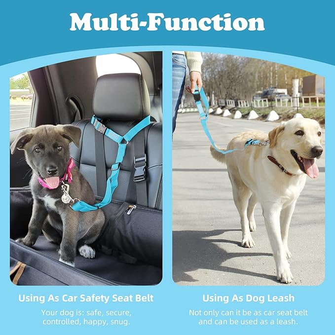 BWOGUE Pet Dog Cat Seat Belts, Car Headrest Restraint Adjustable Safety Leads Vehicle Seatbelt Harness (1 Pack, Blue, Not Elastic)