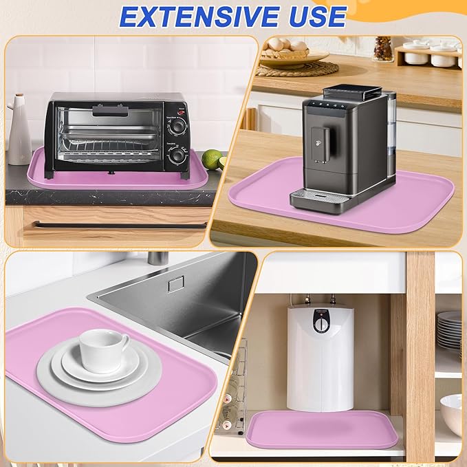 Silicone Pet Feeding Mat with Raised Edge for Food and Water, Dog Bowl Mats, Cat Bowls Placemat with High Lip for Floor Waterproof, Rubber Tray for Cats and Dogs 19 x 12 x0.7 Light Pink