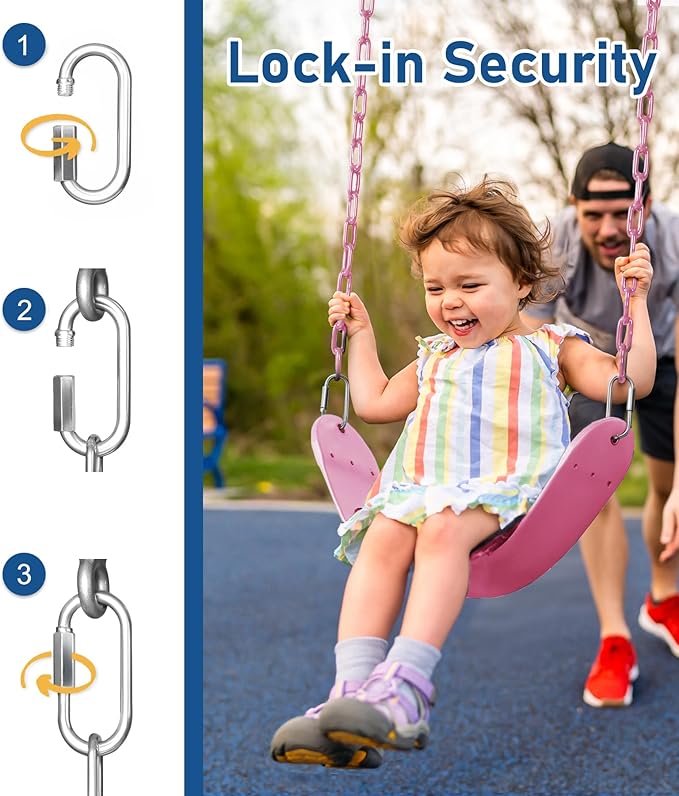 2 Pack Heavy Duty Swing Seats with 66" Rust-Resistant Chains, Swing Set Accessories Replacement with Quick Links, Kids Swings Supports 330 lbs for Outdoor Playground Trees, Pink