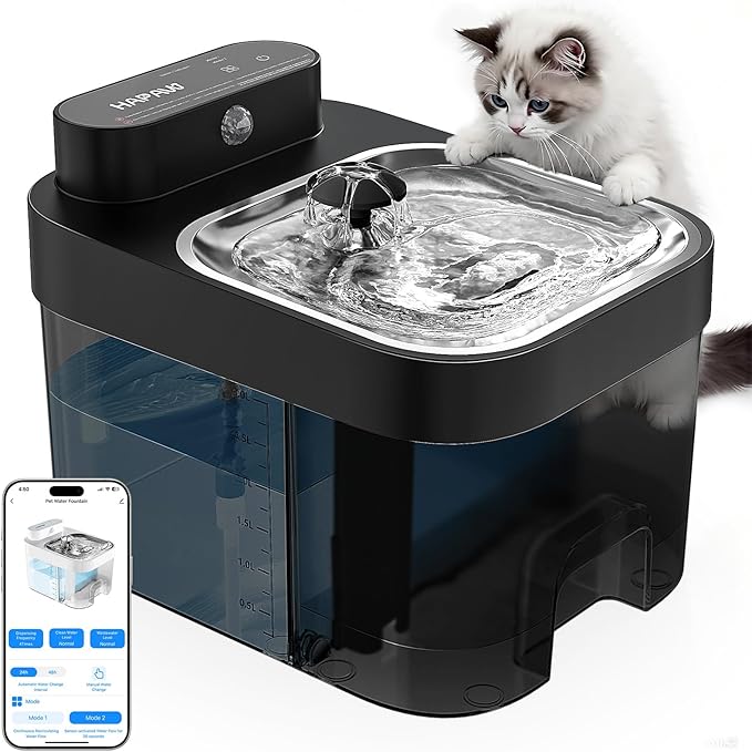 2026 Latest Cat Water Fountain, No Filter Cotton, App Monitoring Wastewater Separation Wireless Pet Fountain, 5000mAh Battery & Plug-in, 3L/101oz Water Dispenser for Cats Indoor, 2.4G Wi-Fi