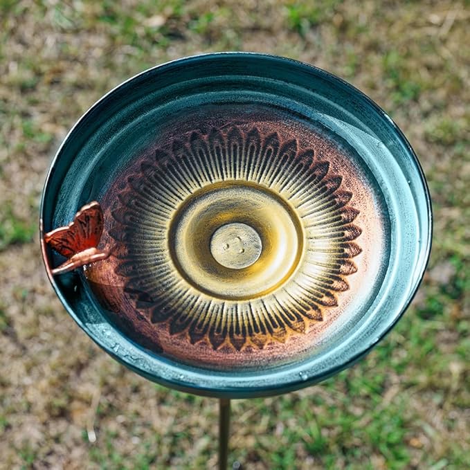 DREAMSOUL 38 Inch Bird Bath with 5 Prongs Stake, Vintage Bird Bath for Outside, Garden Metal Birdbath Stake for Yard Lawn Decor