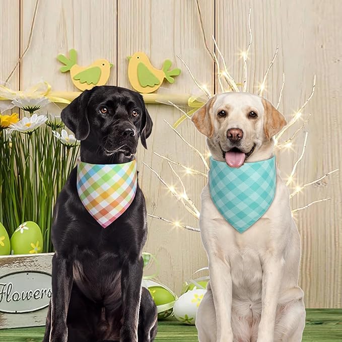 Easter Dog Bandana XLarge 2PCS, Colorful Scarf for Boy and Girl, Durable Triangle Reversible Bibs Handkerchief for Puppy Pet
