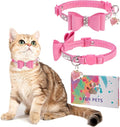 Rhinestone Cat Collar with Bow, Breakaway Elegant Female Diamond Cat Collars with Bell, Pink Leather Sparkly Bowtie Pet Collar for Girl Boy Small Kitten Puppy with Safety Buckle, 8-12"