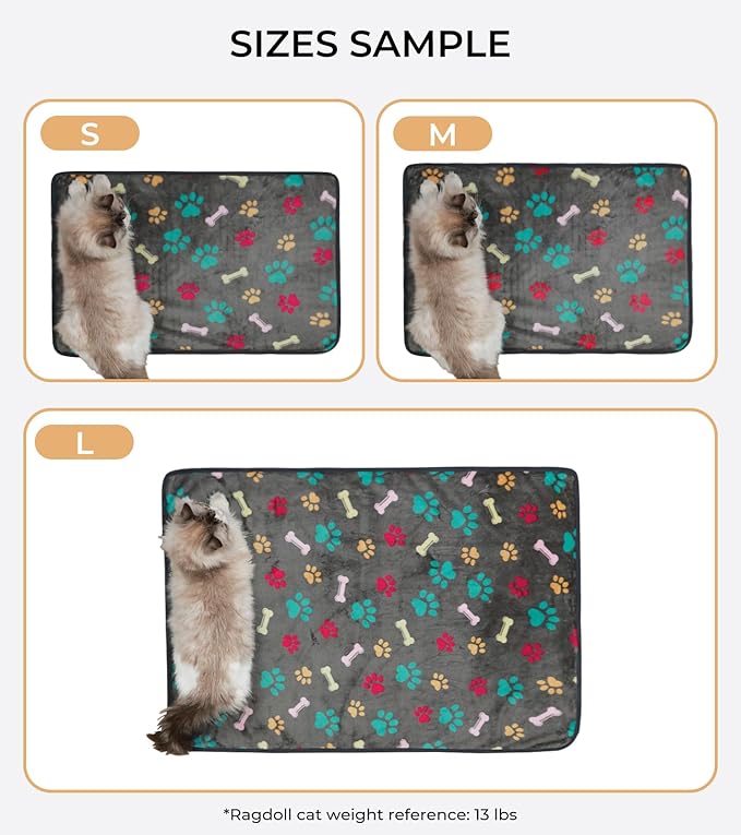 Luciphia 1 Pack 3 Blankets Fluffy Premium Fleece Pet Blanket Flannel Paw Bone Printed Throw for Dog Cat(Medium 30"x20", Grey)