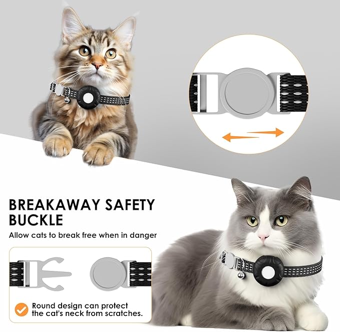 Cat Tracker, Lightweight GPS Tracker Compatible with Apple Find My App(Only iOS), Waterproof Cat Trackers Collar with Bell and Safety Elastic Buckle, Real-Time Location Pet Tracker, Black