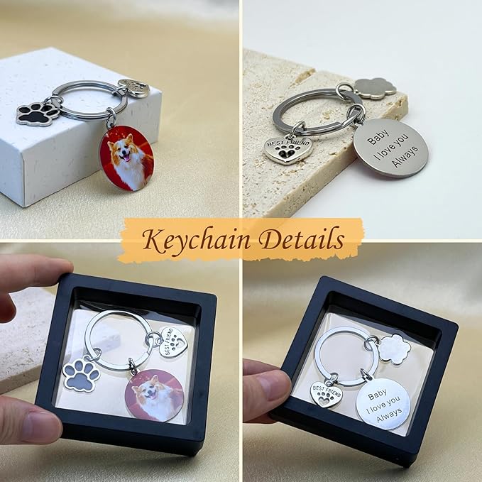 Custom Pet Keychain with Picture Personalized Dog Photo Keychain Pet Lover Gift