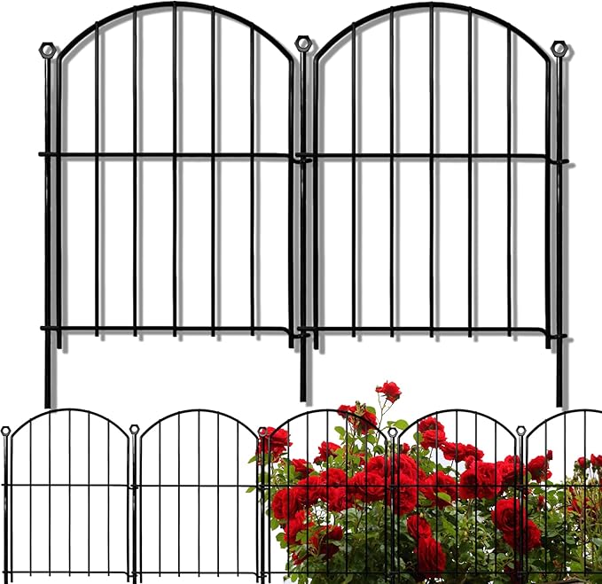 Decorative Garden Fence 17in x10ft, 10 Pack Rustproof Metal No Dig Fence Animal Barrier for Dog, Arched Flower Bed Edging Ornamental Wire Border Panel Fencing for Yard Patio Outdoor Decor