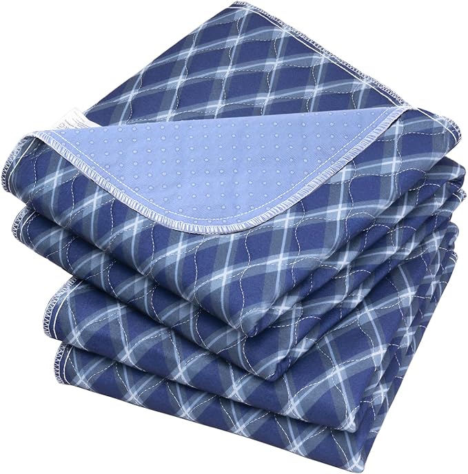Non-Slip Bed Pads for Incontinence Washable (36" x 52"|2 Pack), Waterproof Bed Pads, Navy Blue Grid, Bed Wetting Pads for Bed, Sofa, Floor, Resuable Underpads for Adults, Seniors, Pet